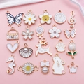 DIY jewelry making charms set with white enamel bunny deer and flower designs - New White Enamel Assorted Styles