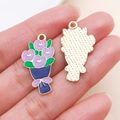 Macro view of colorful bouquet pendant with floral oil drop detail and gold alloy back - Purple Rose Bouquet (27187)