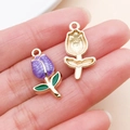 Macro detail of tulip charms with purple enamel front and textured gold alloy back - Purple Rose Tulip (23516)