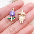 Detail of tulip alloy charms with purple enamel finish and gold plated back for DIY jewelry - Tulip Rose Style (23516)