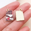 Detailed view of tiny chocolate bar charms with red heart for DIY jewelry making - Enamel Heart Chocolate (27201)