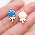 Detailed macro view of a blue enamel lollipop pendant showing front and back metal surfaces - Round Lollipop Style (12337)