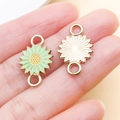 Detail of green enamel flower pendant with gold plating and radial back texture - Double Link Daisy Pendant (24961)