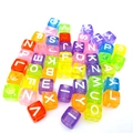Close-up of colorful translucent acrylic square alphabet beads for DIY jewelry making - Square Letter Beads / 100 Pieces/Pack (6x6mm) / Transparent Colorful