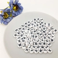 Flat round white acrylic alphabet beads with black letters for DIY jewelry making - Round Letter Beads / 100 Pieces/Pack (4x7mm) / Black and White