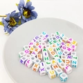 Colorful mixed English alphabet beads on white square acrylic for DIY jewelry making - Square Letter Beads / 100 Pieces/Pack (6x6mm) / Colorful