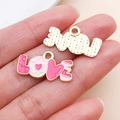 Pink LOVE heart letter charms with golden textured metal pendant for DIY jewelry - Enamel LOVE Letter Tag (27197)