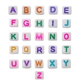 Set de 26 cuentas de letras de acrílico blanco 6mm con letras coloridas para bisutería DIY - Cuadrado Texto Colorido - Mezclado / 100 Piezas/Paquete (Sin clasificar) / Blanco