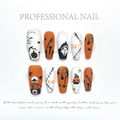Hand-painted Halloween press-on nails featuring pumpkin, spider web and ghost designs - Extra Small (XS) / Halloween Pumpkin and Ghost