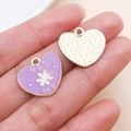 Purple enamel heart charm with GET ME text and gold textured metal pendant set - Purple Heart Flower (27214)