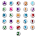 Cuentas de alfabeto de 6mm en acrílico blanco con letras A-Z de colores para joyas - Redondo Plano Texto Colorido - Mezclado / 100 Piezas/Paquete (Sin clasificar) / Blanco