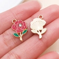 DIY enamel rose flower charm with crystal and gold ginkgo leaf alloy jewelry pendant - Rose Rhinestone Pendant (16690)