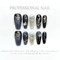 Uñas postizas hechas a mano en degradado azul oscuro con mariposas de plata y strass - Mariposa de Lujo / Extra Pequeño (XS)