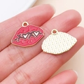 DIY red lip enamel charms with XOXO heart design for bracelet jewelry making - Enamel XOXO Lips (27192)