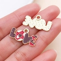 Brown enamel heart and golden textured LOVE charms for DIY jewelry making - Enamel LOVE Letter Tag (27195)