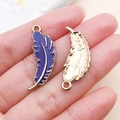 Purple feather alloy charm with gold plating and heart detail for DIY bracelets - Feather Style (21820)