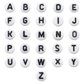 Set de cuentas blancas de acrílico de 6mm con letras negras A-Z para joyería DIY - Redondo Plano Texto Negro - Mezclado / 100 Piezas/Paquete (Sin clasificar) / Blanco