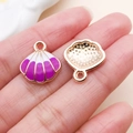 DIY shell charm pendant in purple and white enamel finish with golden metallic plating - Ocean Shell Style (12034)