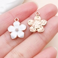 Enamel cherry blossom charm and rose gold textured flower pendant for DIY jewelry - Cherry Blossom Pendant (10958)
