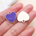 Purple enamel heart charm with rose gold alloy frame for DIY jewelry making - Large Heart Style (17545)