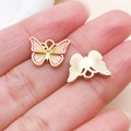 Pendentif papillon DIY doré avec émail dégradé rose et petit anneau de suspension - Style Papillon Émail Dégradé Rose Jaune (19094)