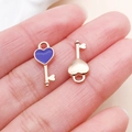 Rose gold heart key pendant charms with purple enamel for DIY jewelry making - Heart Key Style (17550)