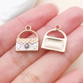 Pendentif sac à main en émail blanc avec strass et finition or rose pour bijoux DIY - Sac à Main pour Femme (12294)