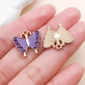 Purple butterfly enamel charm pendant with gold metal back for DIY jewelry making - Black and Purple Butterfly Style (19098)