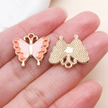 Pink and orange butterfly enamel charm with honeycomb metal back for DIY jewelry - Orange Pink Two-Tone Enamel Butterfly Style (19100)