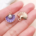 Purple enamel shell pendant with white pearl for DIY jewelry making and bracelets - Ocean Pearl Shell Style (23196)