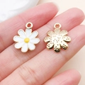 Pendentif marguerite avec pétales blancs et centre jaune, dos en métal doré texturé - Petite Marguerite (16494)