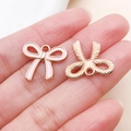 Pink enamel and gold bow-shaped pendant charms for DIY jewelry making sets - KC Gold Pink Enamel Hollow Bow Style (23152)