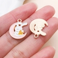 Pink crescent moon and rabbit alloy pendant with enamel finish for DIY jewelry - Pink Enamel Alloy Moon Star Rabbit Style (23282)