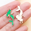 Golden mermaid pendant with green enamel finish and textured back for DIY jewelry - Green Mermaid Pendant (10964)
