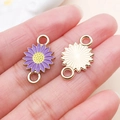 Purple flower heart lock charm in gold alloy for DIY jewelry bracelet components - Sunflower Daisy Style (24952)