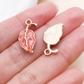 Pink leaf-shaped enamel pendant with golden veins for DIY jewelry making and crafts - Pink Enamel Leaf Style (9954)