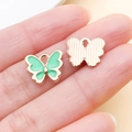 Rose gold butterfly pendant with mint green enamel coating for DIY jewelry making - Light Green Butterfly Pendant (12492)