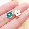 Green enamel flower pendant with rose gold plating for DIY jewelry and keychains - Green Small Flower Charm (14797)