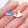Blue and white whale pendant charm with enamel finish and rose gold metal plating - Ocean Whale Style (11029)