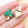 Green mushroom alloy pendant charm with colorful dots for DIY jewelry making - Green Mushroom with Colored Dots (18990)