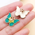 Golden butterfly alloy pendant charms with gradient green enamel for DIY jewelry making - Green and Yellow Butterfly (19105)