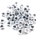 Cuentas de cubo de acrílico blanco de 6mm con patrón de corazón negro para joyería DIY - Cuenta de Corazón Negra Cuadrada Blanca