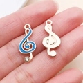Rose gold treble clef charms with blue enamel and crystal for DIY jewelry making - Music Note Style (11050)