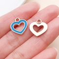 Golden heart pendants with light blue enamel finish for DIY jewelry making and crafts - Hollow Heart Style (11955)