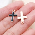 Pendentif croix en émail noir et finition or clair pour la création de colliers DIY - Croix (11908)