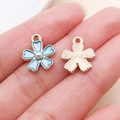 Blue flower charm with pearl center and rose gold sunburst texture on back - Cherry Blossom Pearl Style (12080)