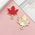 Golden and red enamel maple leaf charms with intricate sunray textures for DIY jewelry - Small Red