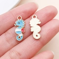 Blue seahorse alloy pendant with gold plating and enamel finish for DIY jewelry - Ocean Seahorse Style (16753)
