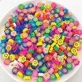 Perles de fleurs en pâte polymère colorées avec smileys noirs pour bijoux DIY - Tournesol (14041) / 100 Pièces/Paquet (9mm)