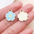 Sky blue and yellow alloy flower charm pendant with gold plating for DIY jewelry - Five-Petal Flower Style (24825)